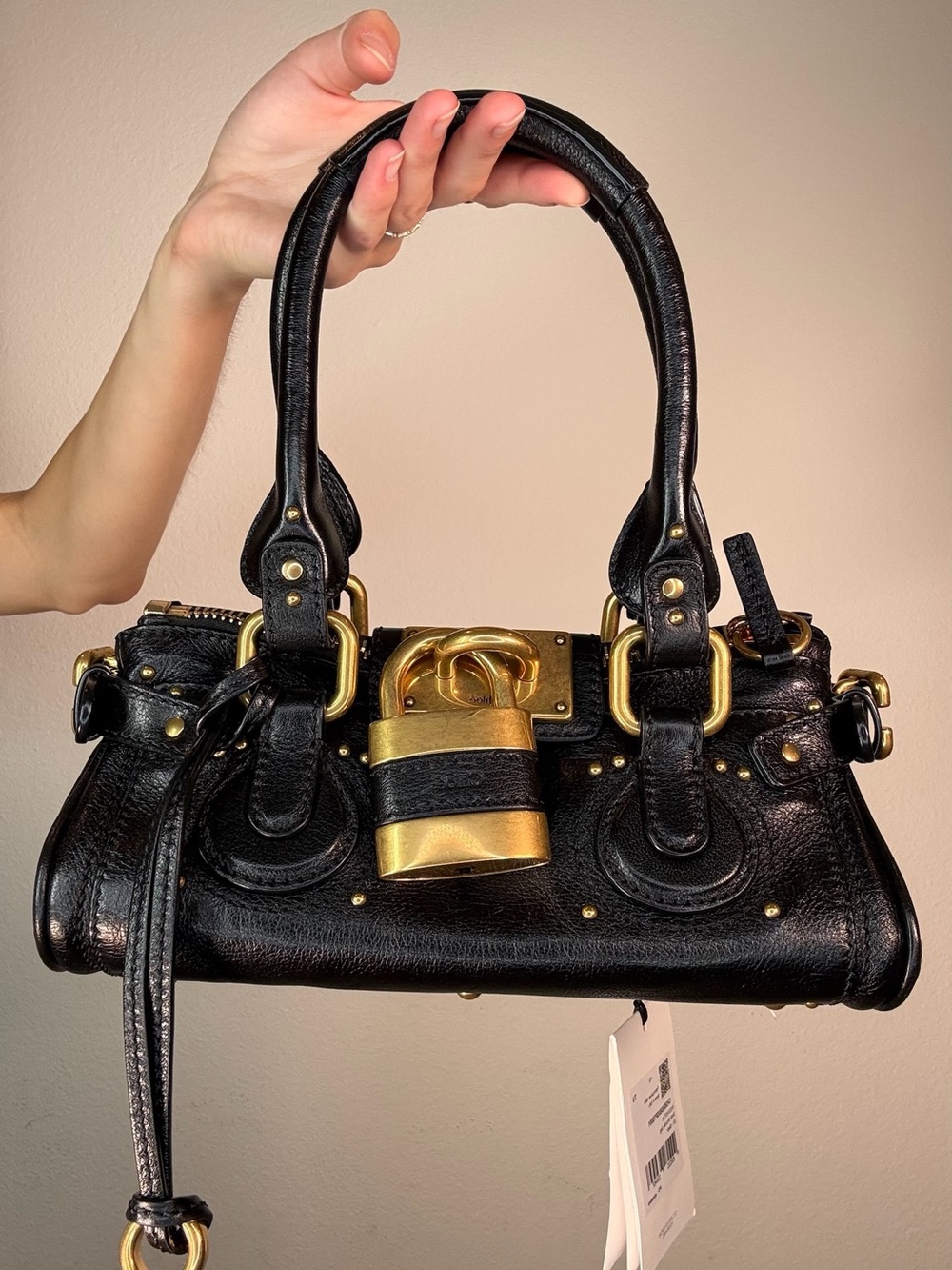 Chloe Black Leather Shoulder Bag with Gold Hardware